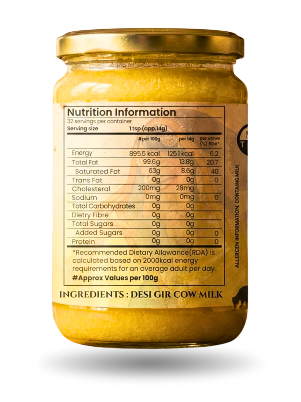 MAHARANI FOODS A2 Gir Cow Ghee 500 ML | Traditional Bilona Method A2 Gir Cow Ghee | Grass-fed, Pure and Healthy Desi Cow Ghee Glass Bottle