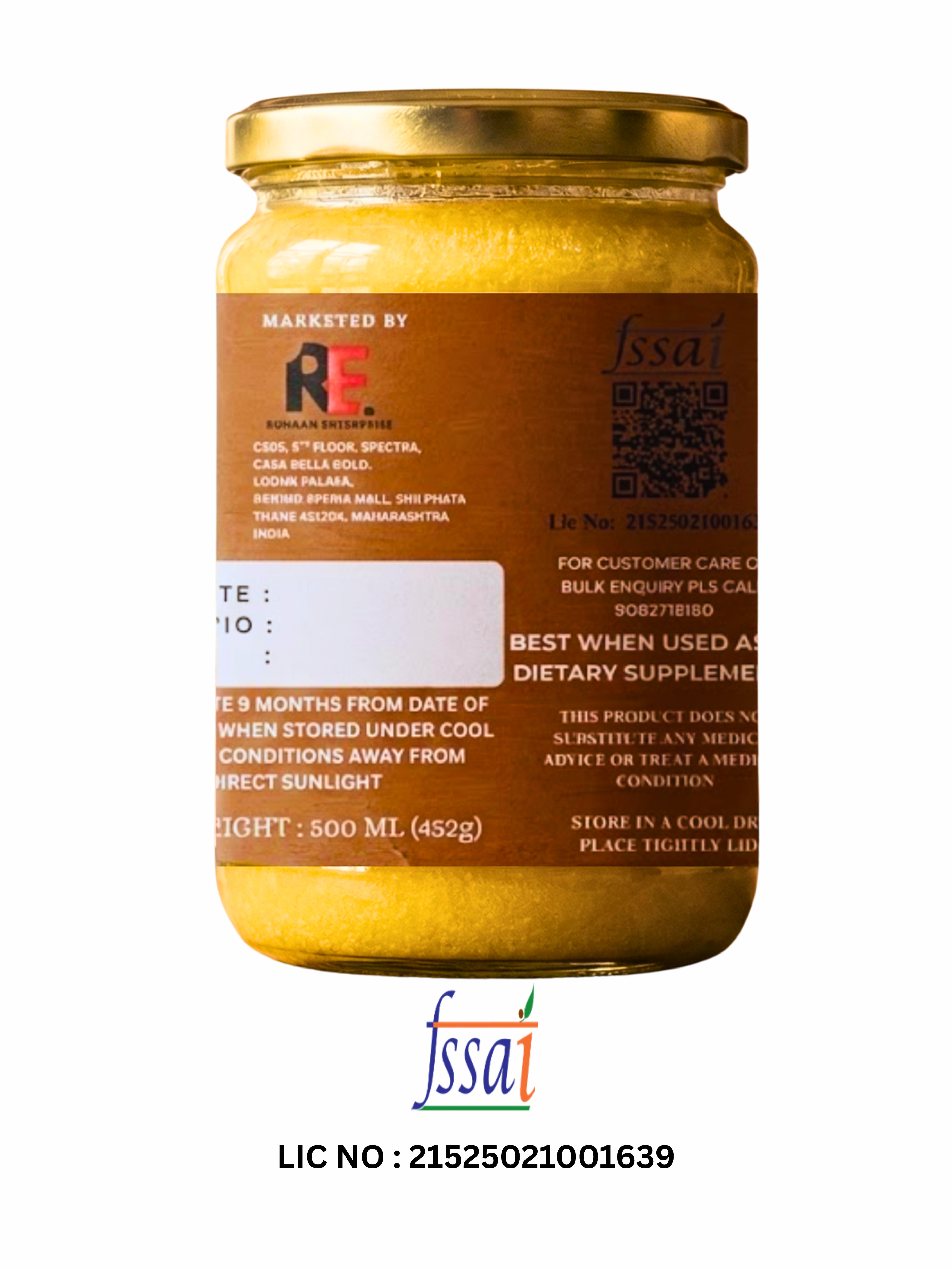MAHARANI FOODS A2 Gir Cow Ghee 500 ML | Traditional Bilona Method A2 Gir Cow Ghee | Grass-fed, Pure and Healthy Desi Cow Ghee Glass Bottle
